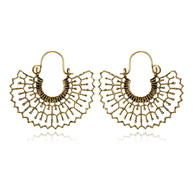 Boho Hollow Out Antique Gold Gypsy Tribal Ethnic Drop Dangle Earrings for Women Flower | Украшения и аксессуары