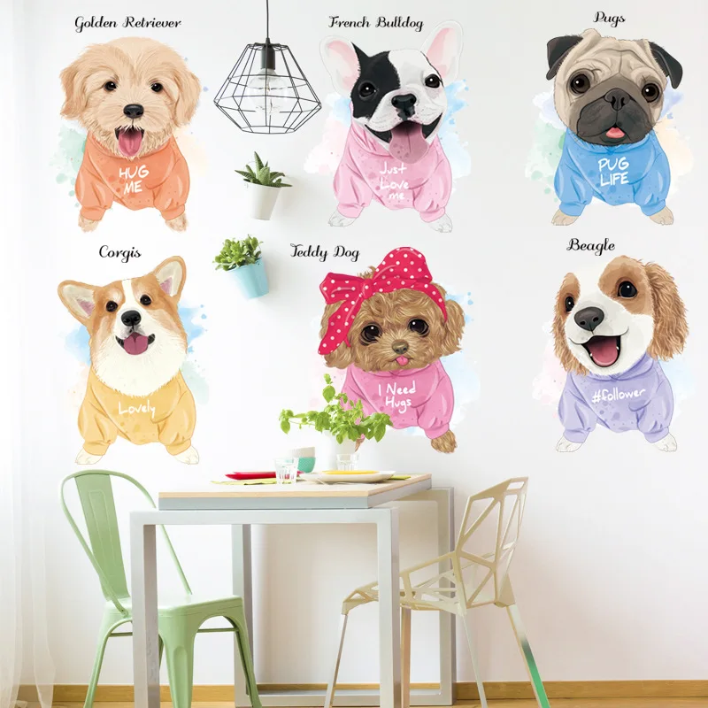 Large Cartoon Dog Wall Stickers Cute Kindergarten Wallpaper Pet Shop Glass Decorative Sticker Dormitory Layout Famous Dog Club