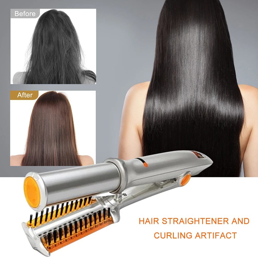 

2 in 1 Hair Curler and Straightener Wand Twist Hair Styler Hot Comb Brush Adjustable Temperature Roll Hair Straightener