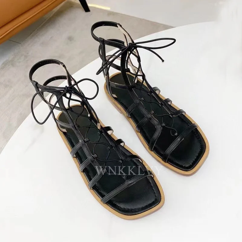

New hot sell roman style Casual Sandals Summer Soft Real Leather flat Sandalias Women ankle strap Comfortable punk Shoes 2021