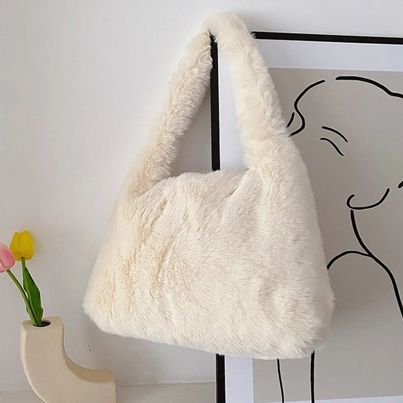 Зимняя пушистая мягкая плюшевая женская сумка на плечо повседневные однотонные