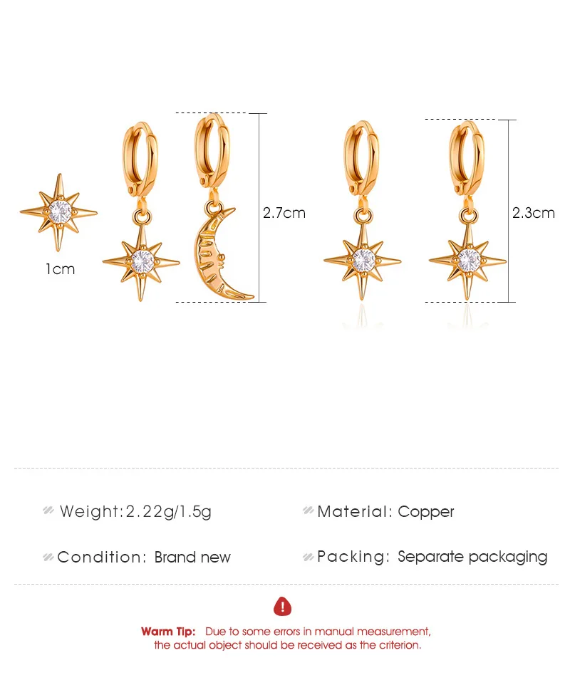 

Personality Asymmetrical Star And Moon Earrings Personality Trend All-match Unilateral Suit Jewelry Gifts