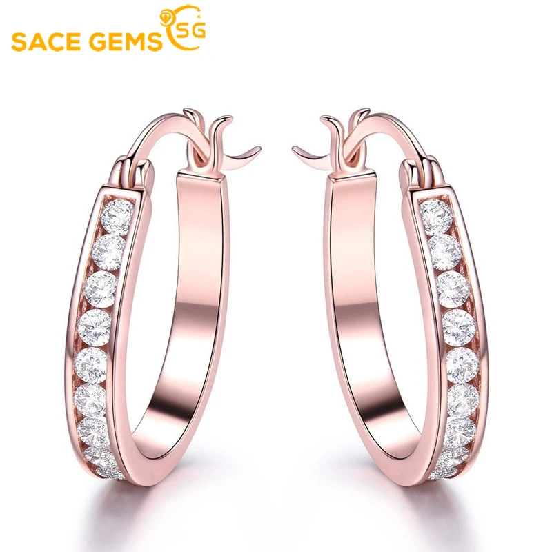 

SACE GEMS Fashion Best-selling Luxury925 Sterling Silver Clip Earrings Women Sky Blue Topaz Single-row Diamond Exquisite Eardrop