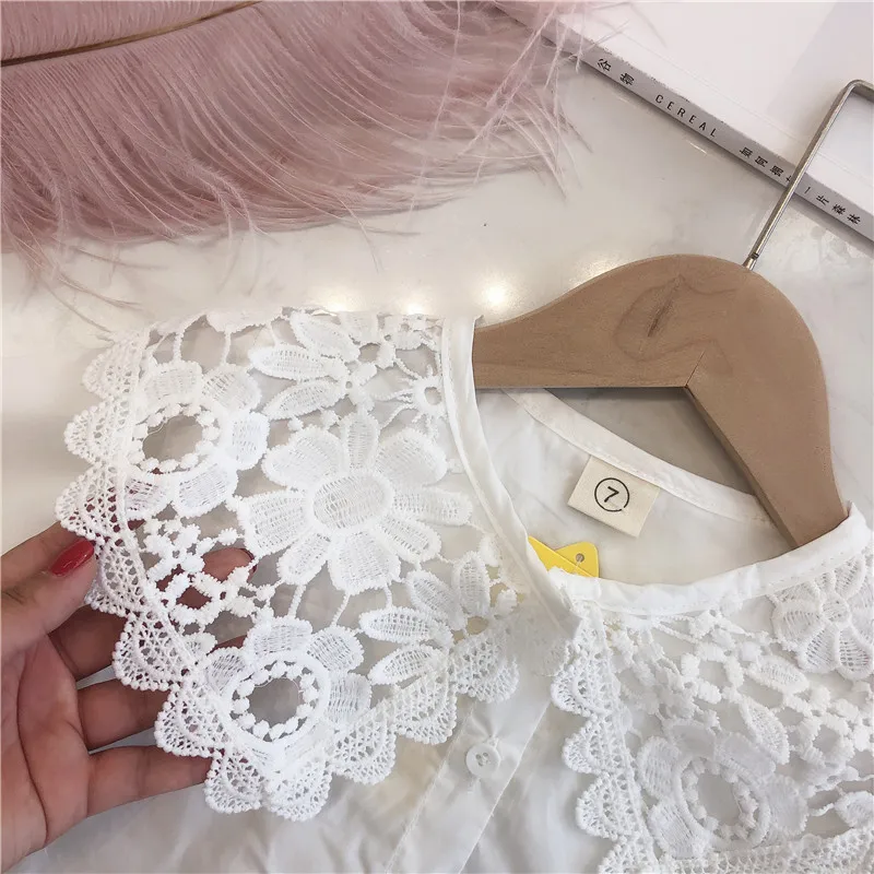 Детские белые рубашки для девочек блузки с длинными рукавами и оборками Осенняя