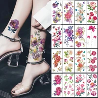 artificial flowers tattoos color waterproof temporary tattoo stickers rose peony disposable fake flash henna body art tatto