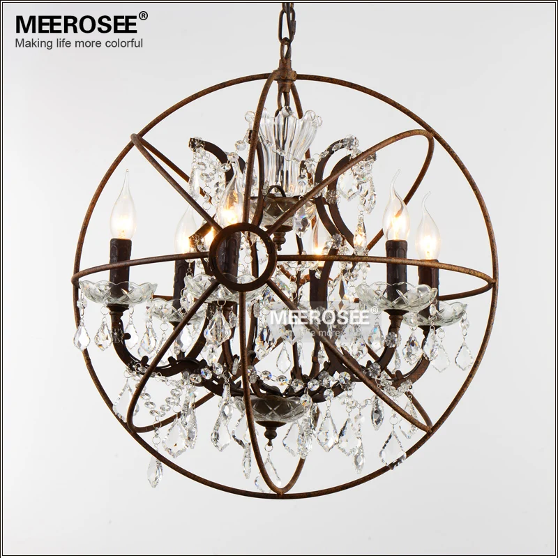 

American Style Crystal Pendant Light Retro Rust Color Chandelier Suspension Lamp 6 Lights Drop Lustre for Cafe Hotel Staircase