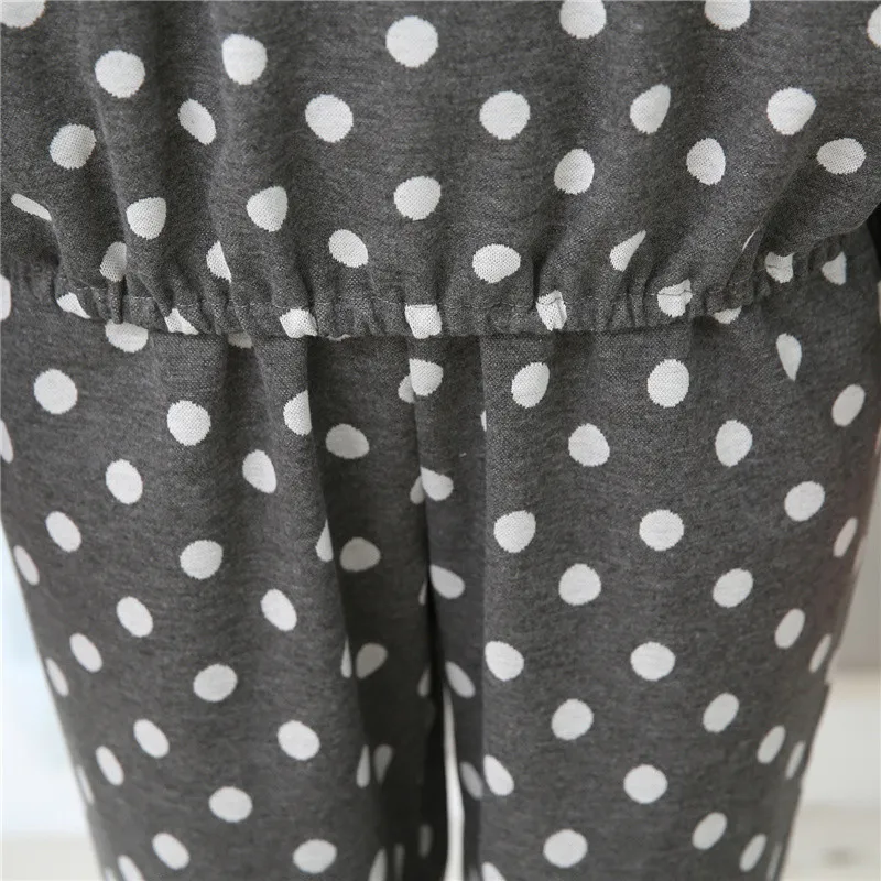 Женские модные пижамы в горошек с принтом из 100% хлопка длинными рукавами