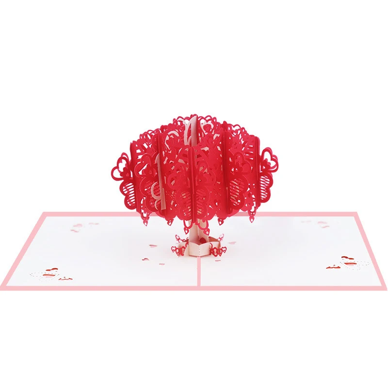 

10pcs Wholesale 3D Handmade Romantic Red Heart Tree Paper Invitation Greeting Card PostCard Valentine's Day Wedding Party Gift