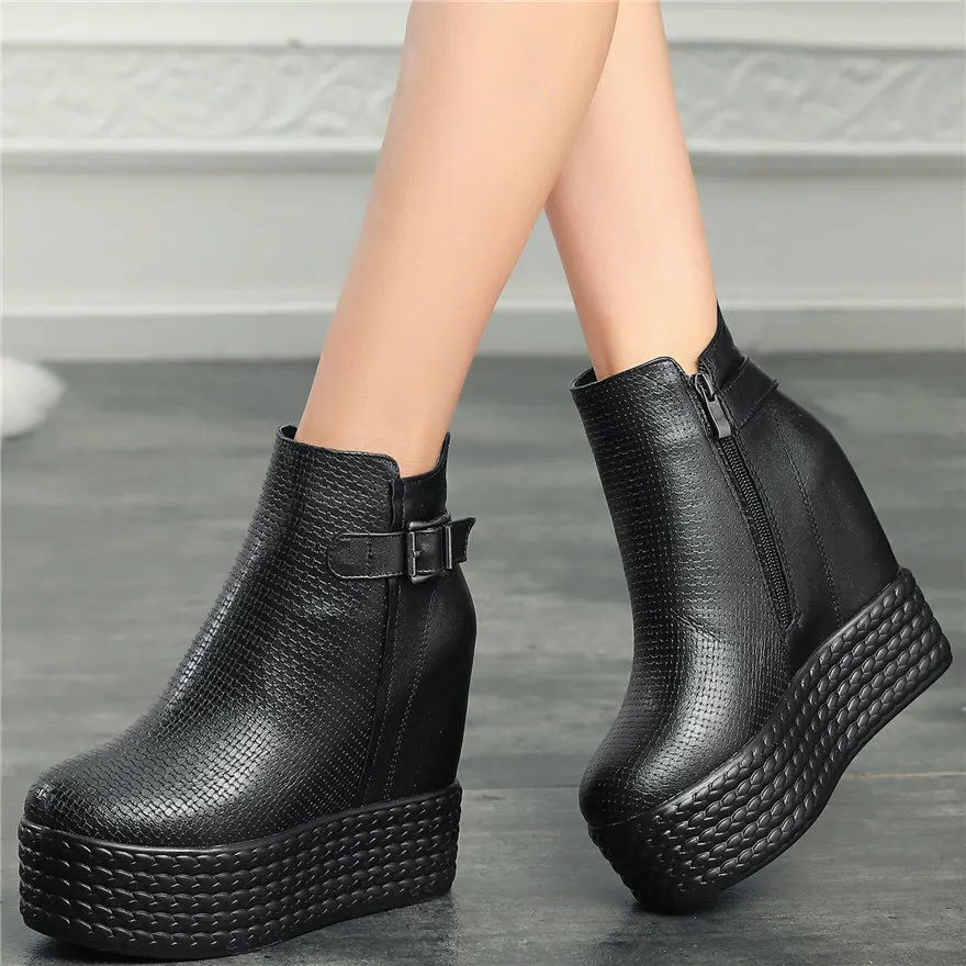 

Женские ботильоны из натуральной кожи, на платформе и высоком массивном каблуке