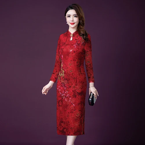 Новинка Осень 2021 супер модное платье Ципао с воротником стойкой для женщин