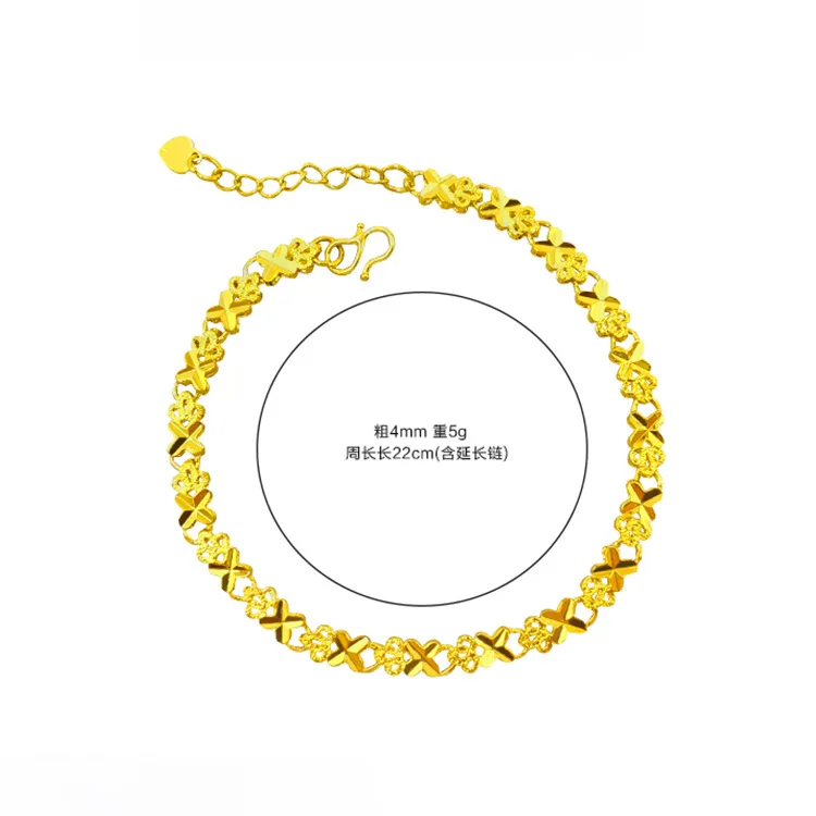 

KISS&FLOWER BR15 Fine Jewelry Wholesale Hot Fashion Woman Girl Birthday Wedding Gift Korean Heart Shape 24KT Gold Chain Bracelet