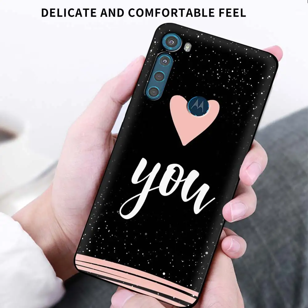 

Phone Case For Motorola One Fusion G9 Play G8 Power Edge Plus E6s G Stylus Black Soft Mobile Cover Love Heart