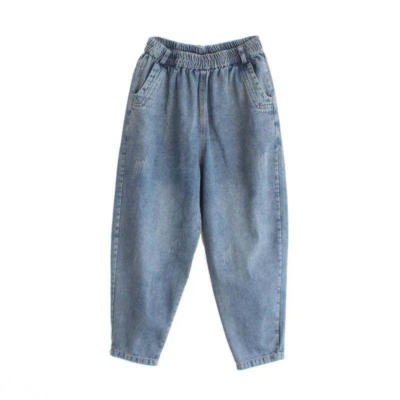 

8916New women's Spring Clothing jeans Korean style casual dad pants elastic waist harem pants loose cropped pants