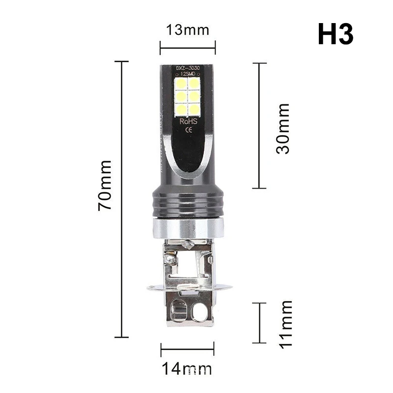 1 шт. H3 светодиодсветильник фары противотуманные белые лампы 6000k 12SMD передняя