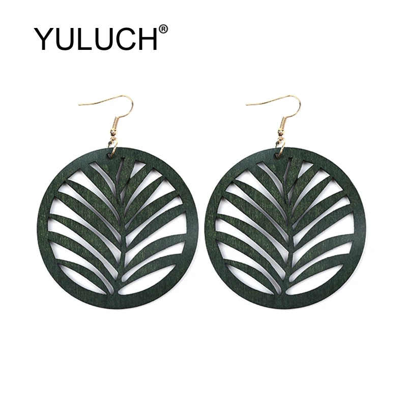 Женские круглые серьги YULUCH зеленые красные черные длинные подвески в этническом