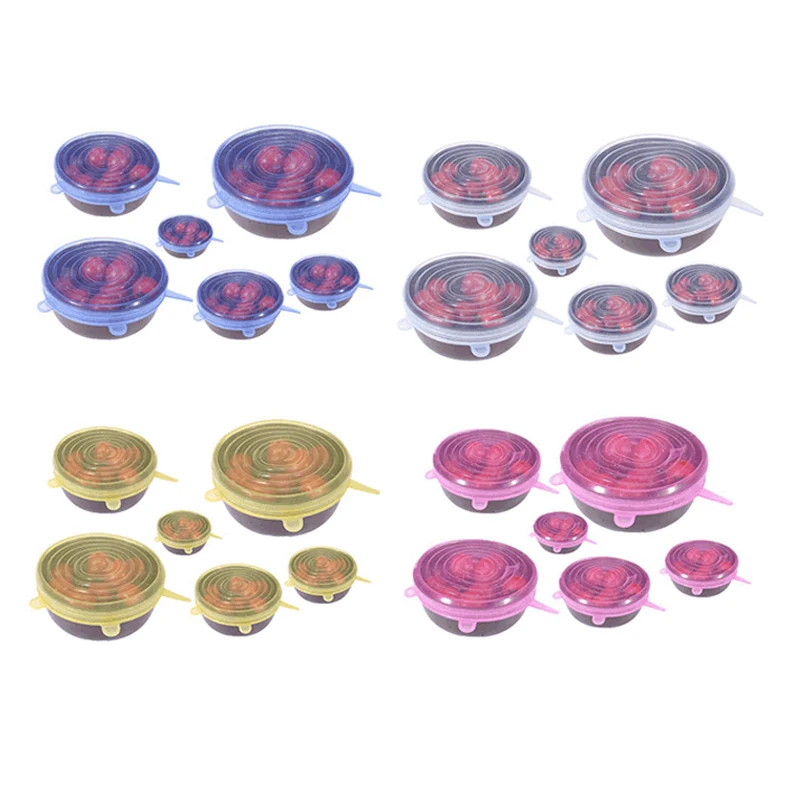 

6pcs 10pc Silicone Stretch Lids Universal Lid Silicone Bowl Pot Lid Silicone Cover Pan Cooking Food Fresh Cover Microwave Cover