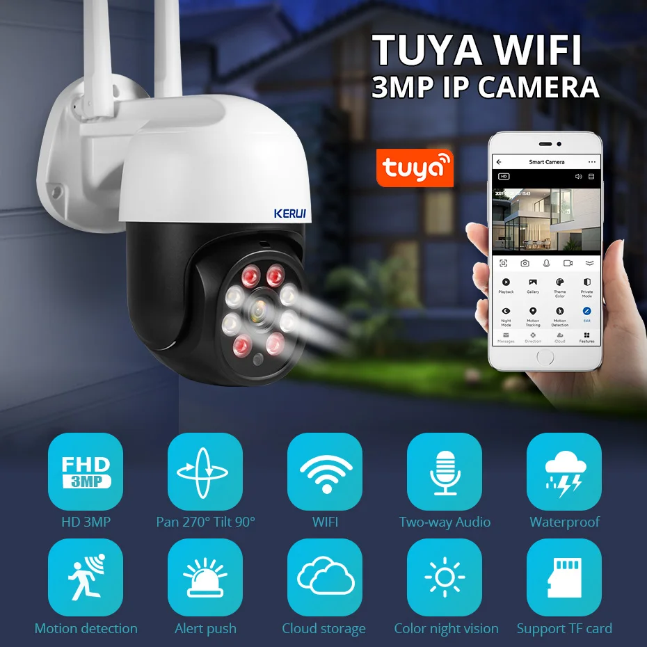 

IP-камера видеонаблюдения KERUI Tuya, 2022 P, Wi-Fi, ИК
