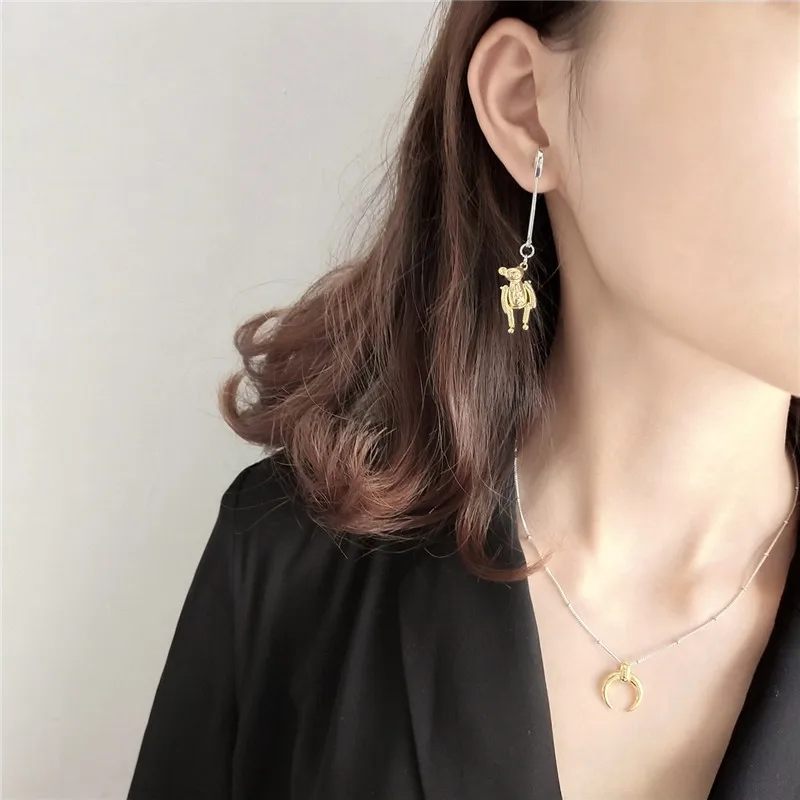 RUIYI Real 925 Sterling Silver Girls Exquisite Small Baby Bear Charm Drop Earrings Korean Japanese Style Pin Design Chic Earring | Украшения