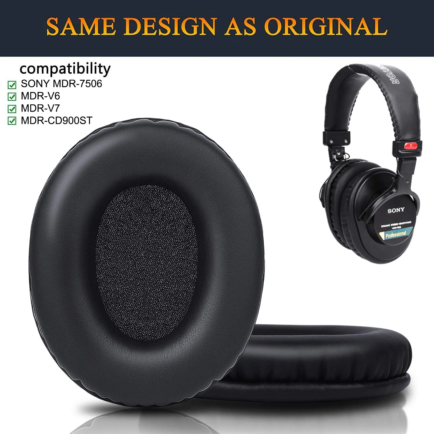 

1 Pair Replacement Cushions Ear Pads For Sony MDR-7506 MDR-V6 MDR-V7 MDR-CD900ST MDR 7506 V6 V7 CD900ST Monitor Headphones