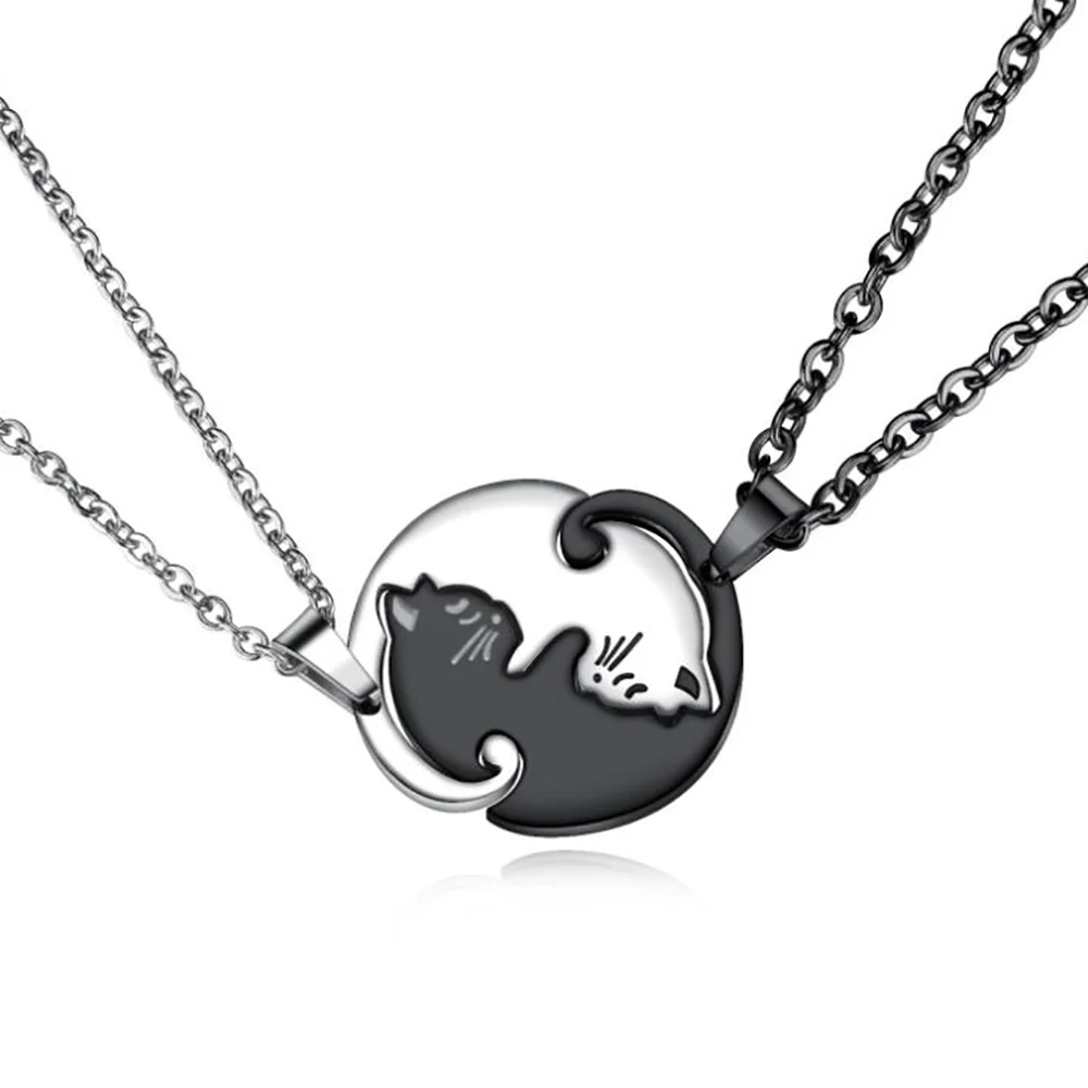 

Stainless Steel Minimalism Yin and Yang Lover's Animal Cat Pendant Necklace Jewelry Fashion Gift For Him with Chain