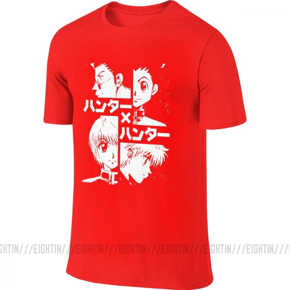Hisoka Hunter X Hunter, Мужская футболка, хлопок, круглый вырез, Killua Hxh, аниме, спереди, сзади, две стороны, футболка, короткий рукав - Цвет: Красный