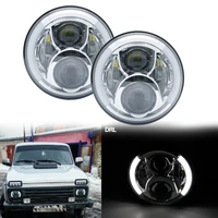free shipping 50w led headlight with white drl amber turn signal 7inch car angel eye halo projector headlights for jeep for uaz