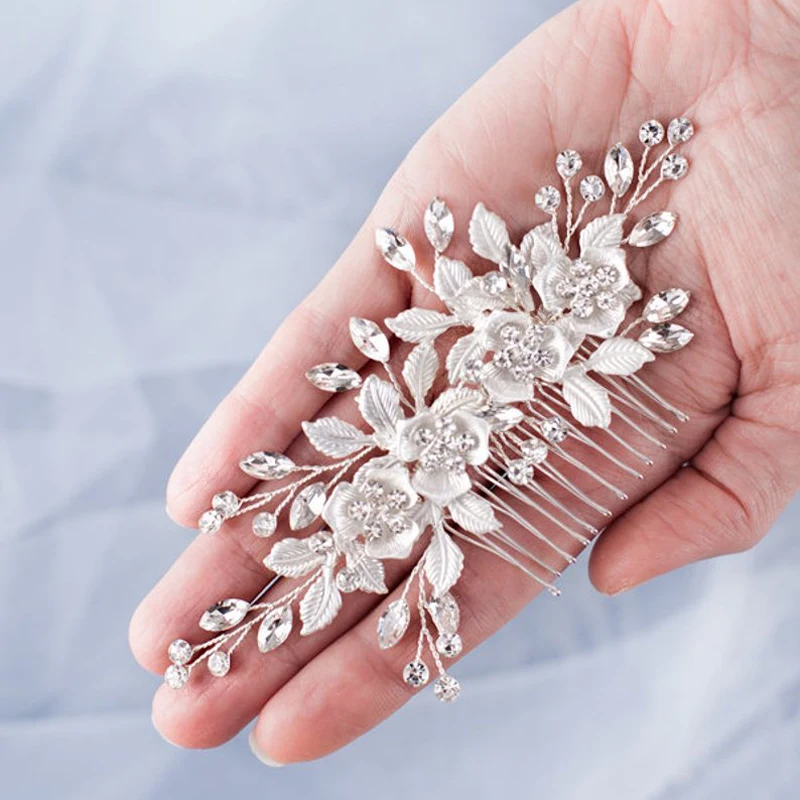 

Flower Headband Wedding Hair Accessories Rhinestone Flower Bridal Tiara Headband Hair Comb Hairpins Wedding Hair Jewelry