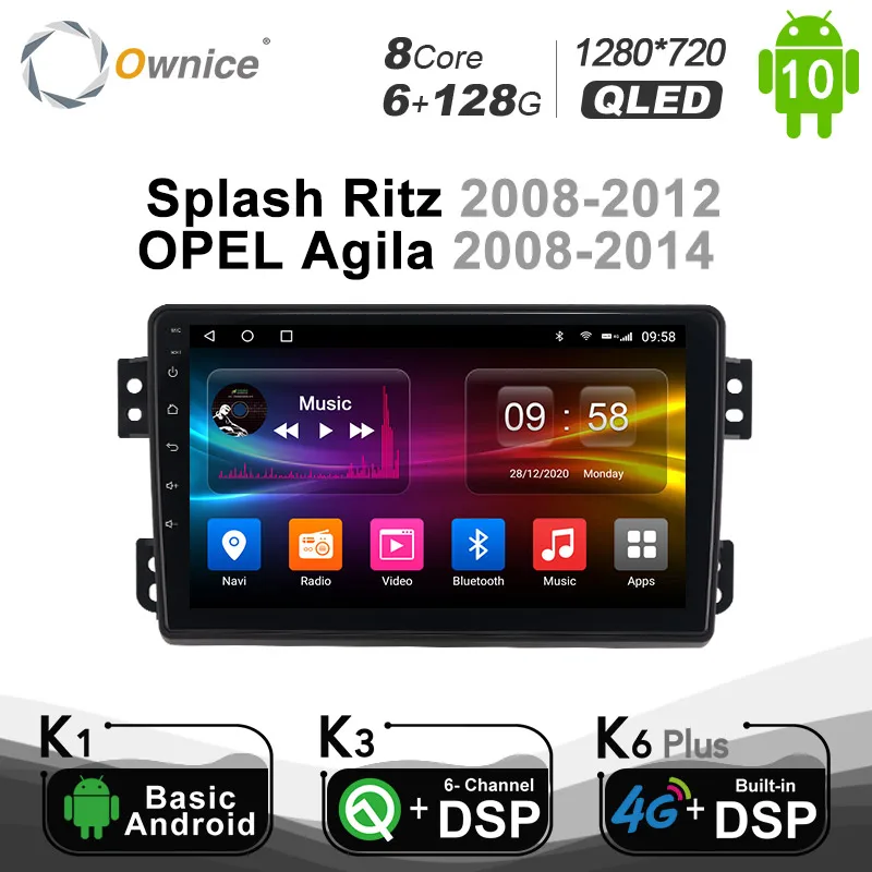 

Автомагнитола Ownice 2DIN, 6 + 128 ГГц, Android 10,0, для SUZUKI Splash Ritz 2008-2012/OPEL Agila 2008-2014