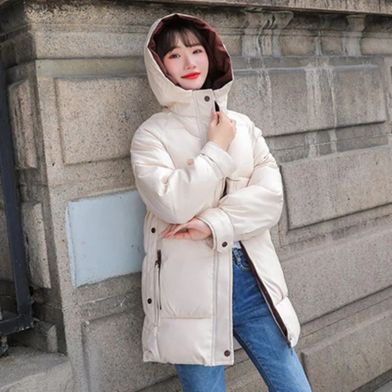 

Пуховик средней длины, новинка зимы 2021, Студенческая Женская Стеганая куртка из хлопка