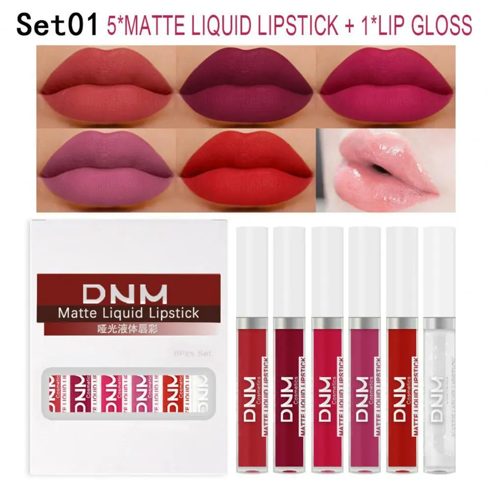 

DNM 2.5ML 6Pcs/Set Lip Lacquer Lustrous Easy to Use Vibrant Color Beauty Liquid Lipstick Gloss Set Birthday Gift