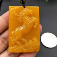 natural yellow dragon jade hand carved horse pendant fashion boutique jewelry mens and womens horse to success necklace