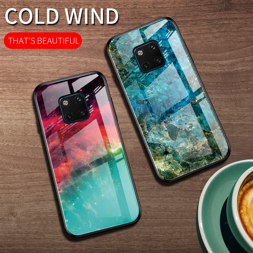 OTAO Gradient Tempered Glass Case For Huawei Mate 30 20 Pro P30 P20 Lite Marble Back Cover Honor 10 9X TPU Bumper Coque | Мобильные