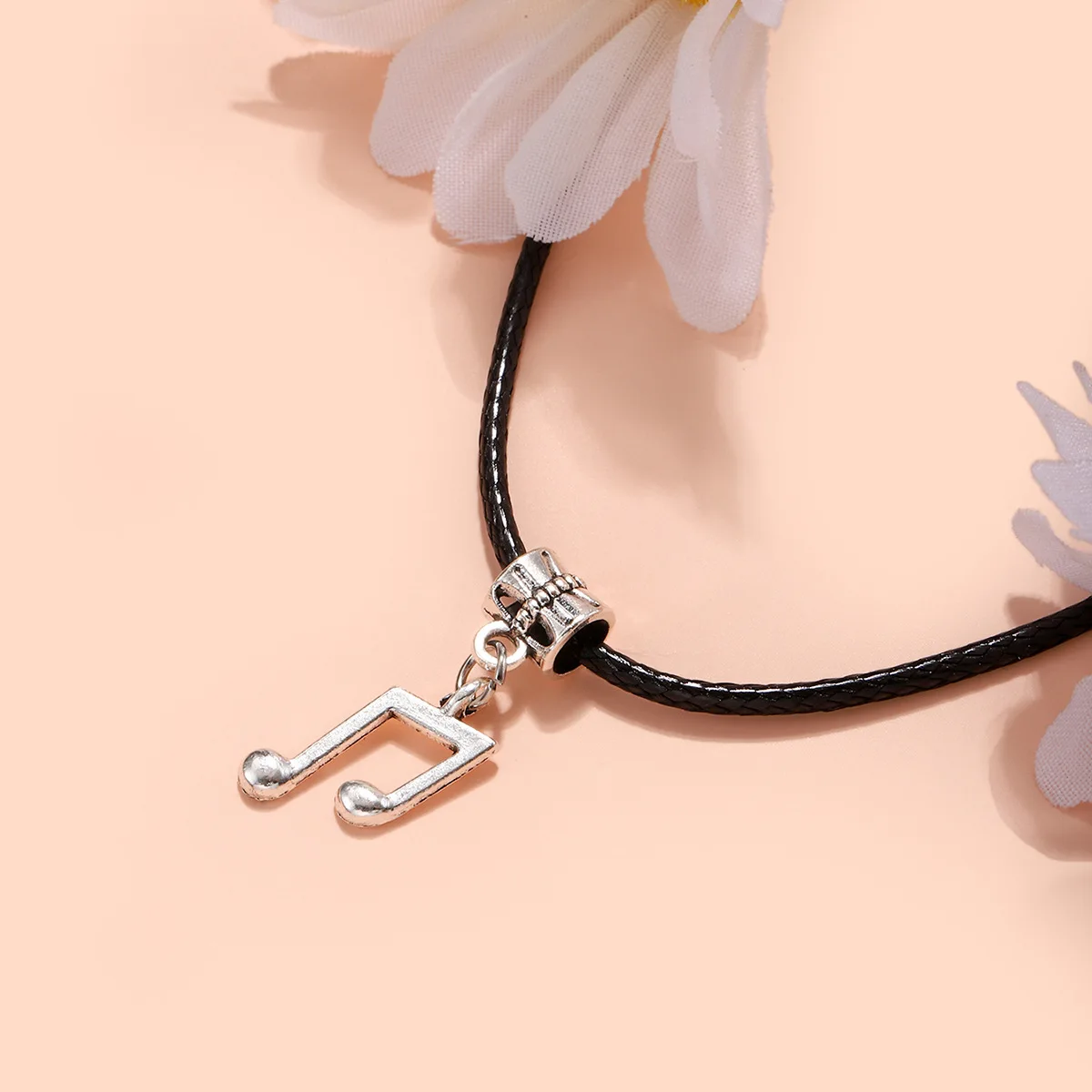 

1pc Black Leather Necklace Fashion Silver Color Musical Note Pendant Necklace Trendy Unisex Simple Clavice Chain Jewelry