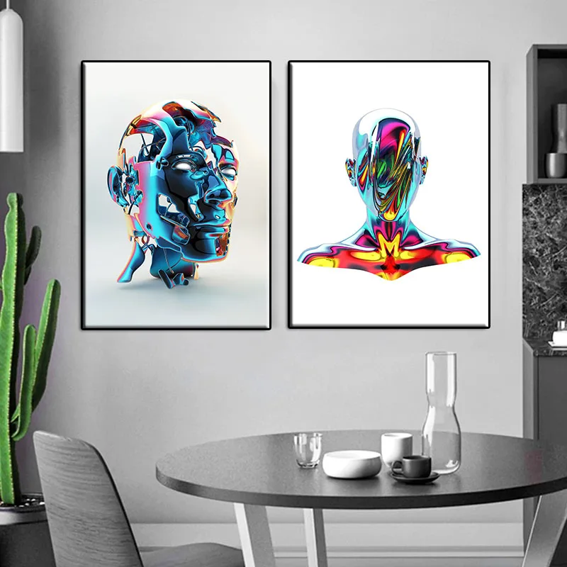 

Modern Metal Figure Statues Wall Art Canvas Painting Abstract Posters and Prints Living Room Home Decoration Cuadros