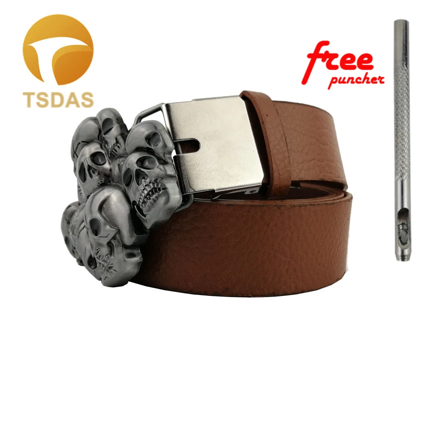 Модный мужской ковбойский ремень с пряжкой и черепом 4 см металлическим