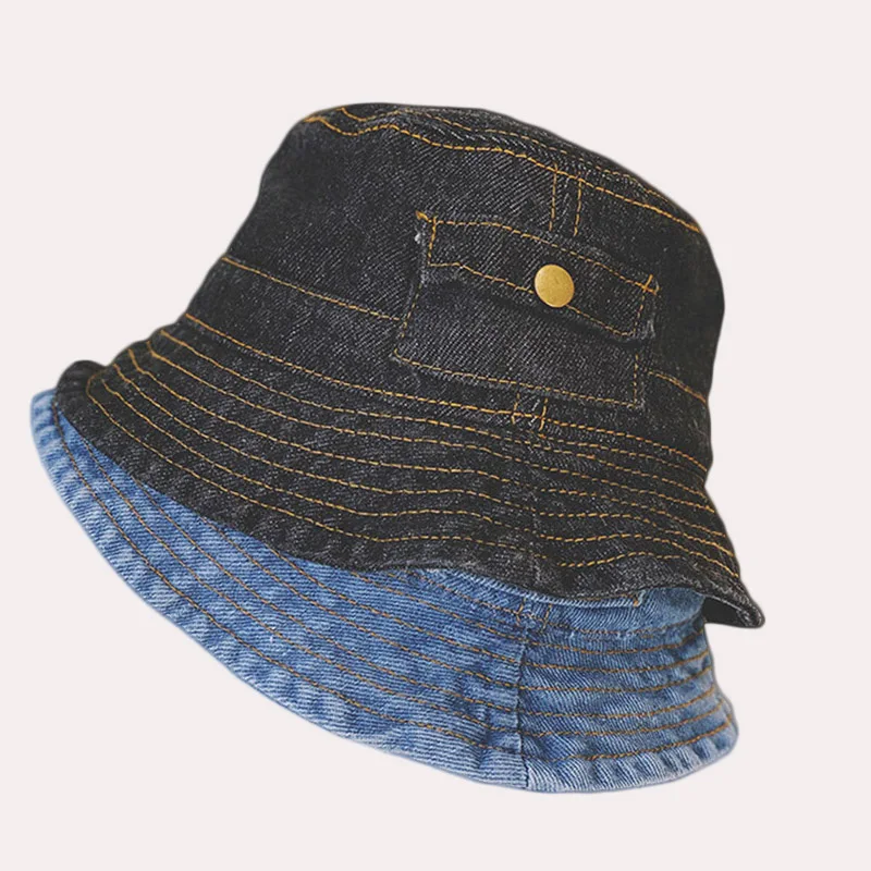 

MAXSITI U New Spring and Autumn Children Cotton Pocket Design Vintage Denim Bucket Hat Girl Boy Fisherman basin Cap
