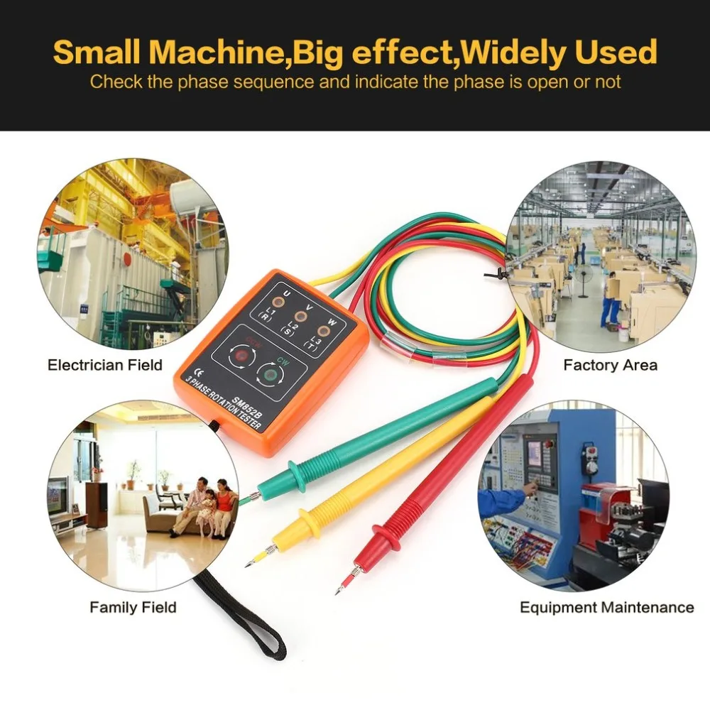 

SM852B 3-фазный поворотный тестер, цифровой индикатор фазы, детектор, светодиодный зуммер, измеритель последовательности фаз, тестер напряжени...