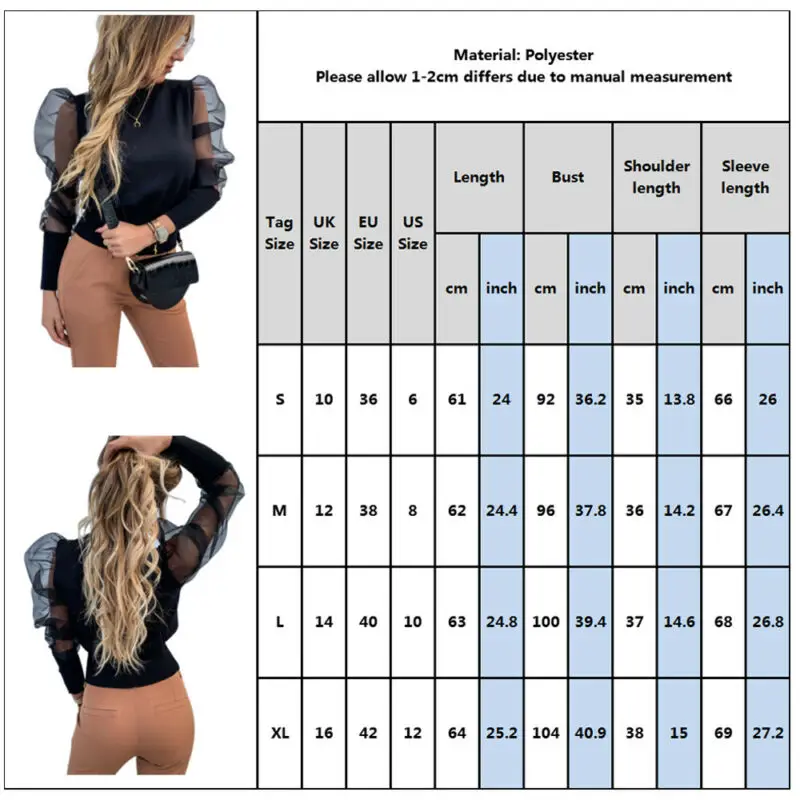 S-XL Fashion Womens Slim Fit Sweater Lady Long Puff Sleeve Tops Pullover Jumper See-through Sheer Mesh Casual Solid Color | Женская