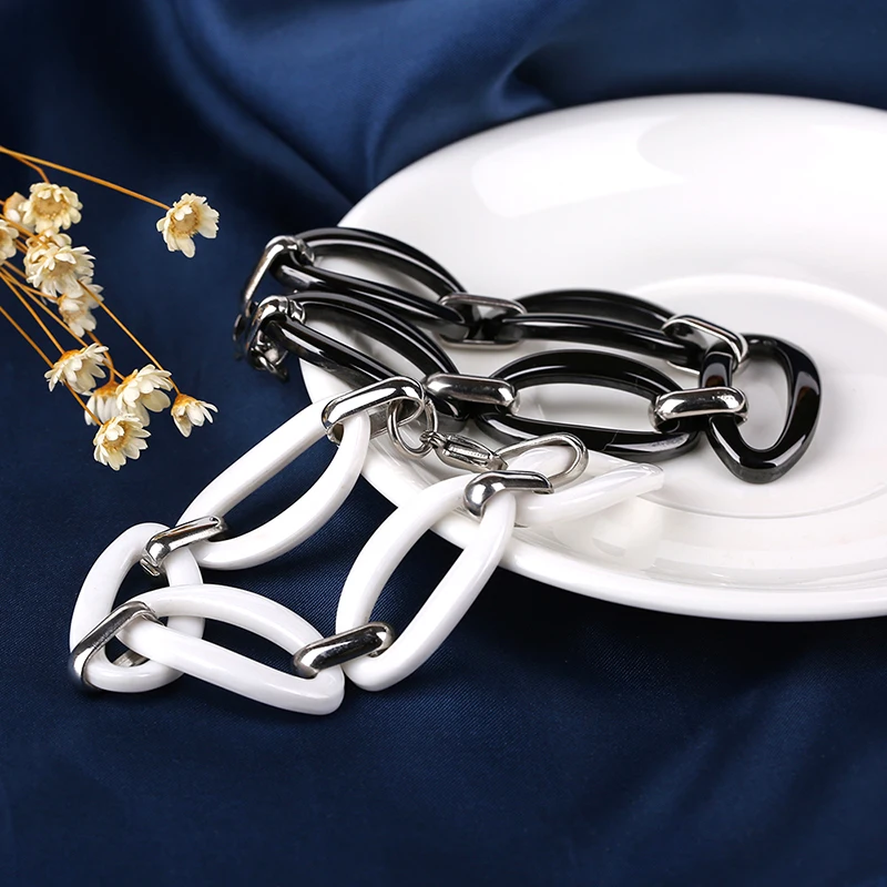 Черный белый керамический круглый браслет 316 из нержавеющей стали простой