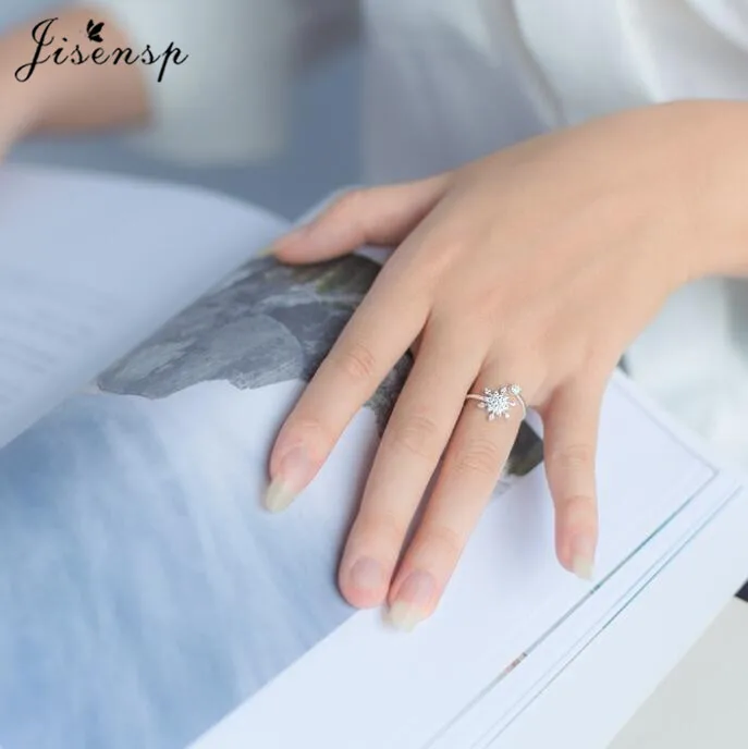 

Jisensp Winter Style Simple Creative Snowflake Finger Ring Real 925 Sterling Silver Ring Fine Jewelry for Women Girls Party Gift
