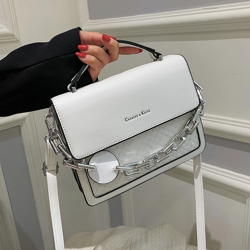 

Thick Chain Solid Color Weaving Pattern PU Leather Small Crossbody Bags With Short Handle For Women Shoulder Handbag and Purses