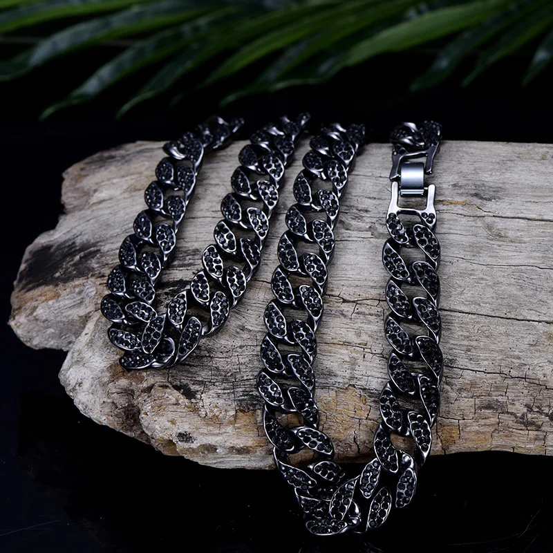 Bling Iced Out кубинское звено браслет ожерелье Мужская мода персонализированные перо подарок колье из горного хрусталя Набор хип хоп ювелирные изделия