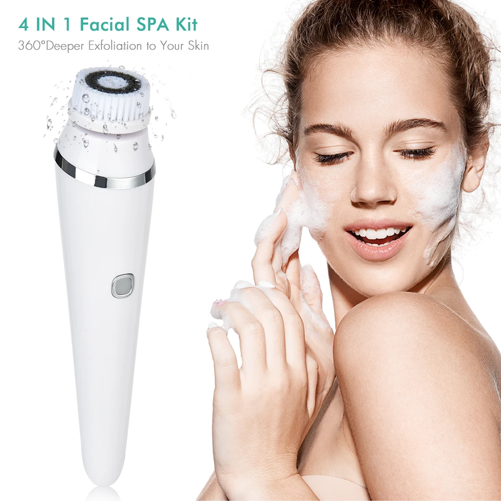 

4 in 1 Electric Facial Cleansing Brushes Silicone Rechargeable lSonic Face Roller Massager Blackhead Remover Pore Cleaner
