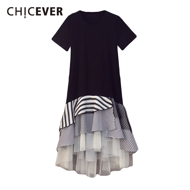 Платье-Русалка женское черное с круглым вырезом и коротким рукавом оборками