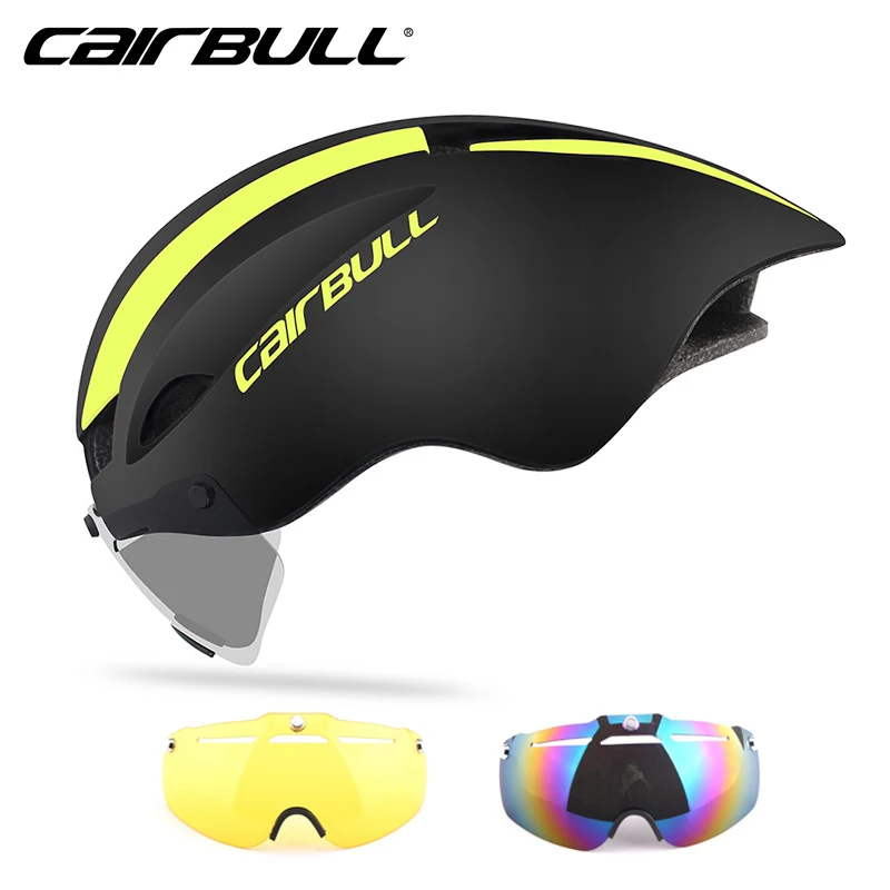 Black-yellow 2 Cairbull велосипедный шлем Aero TT Racing road MTB велосипедный шлем с магнитными очками пневматический велосипедный шлем Casco Con Gafas 3 объектива - Цвет: Black-yellow 2