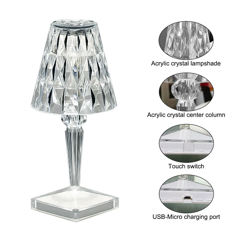 

Modern Table Art Fancy Lighting Night Lights Colored Acrylic Crystal Lampshade Bedside Lamp Free Shipping For Bedroom Table Lamp