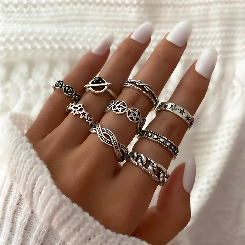 Набор Колец ZYZQ в виде змеи для женщин кольцо стиле ретро простой Панк 9 предметов