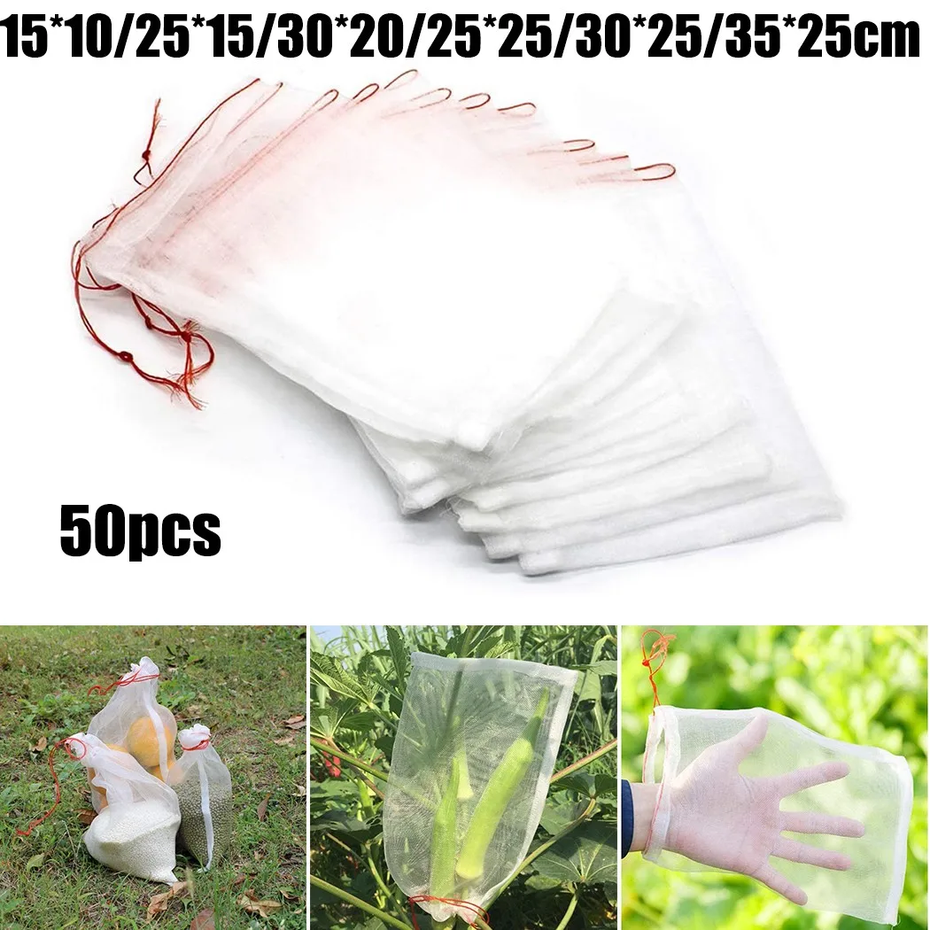 

50PCS Garden Netting Bags Vegetable Grapes Apples Fruit Protection Bag Pouch Agricultural Pest Control Anti-Bird Mesh Bags