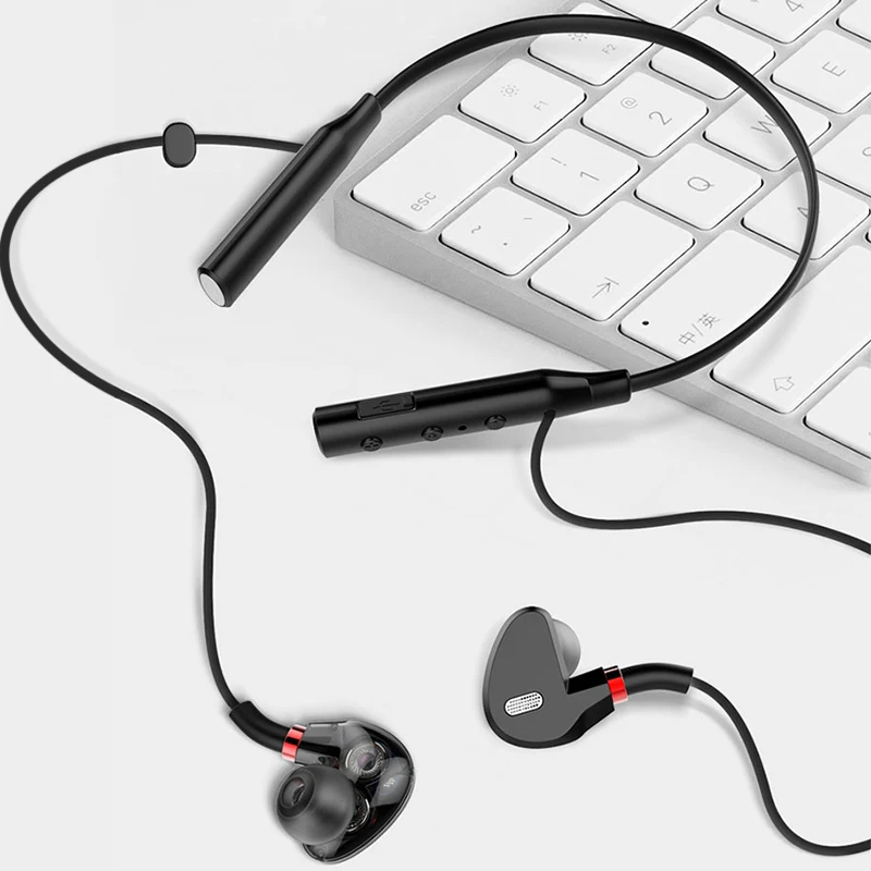 Двойные динамические наушники беспроводные с шейным ремешком Bluetooth Спортивная