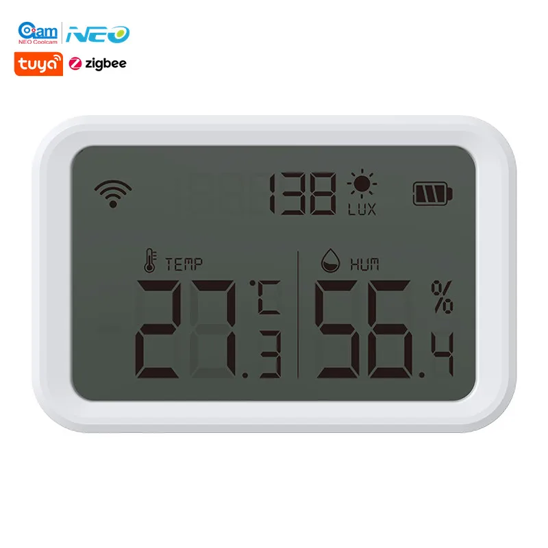 Coolcam Tuya Zigbee Temperature Humidity Sensor And Lux Detector With LCD Screen Works With Google Assistant and Tuya Zigbee Hub